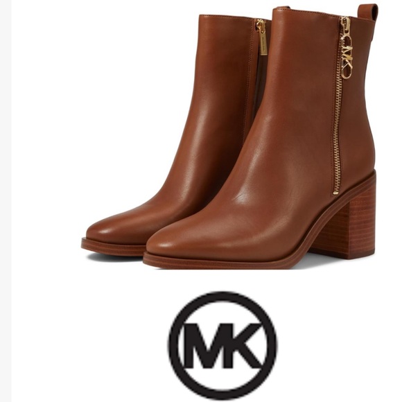 Regan leather boots with MK slider Color: Luggage size 7 Women fall winter boots - Picture 1 of 13